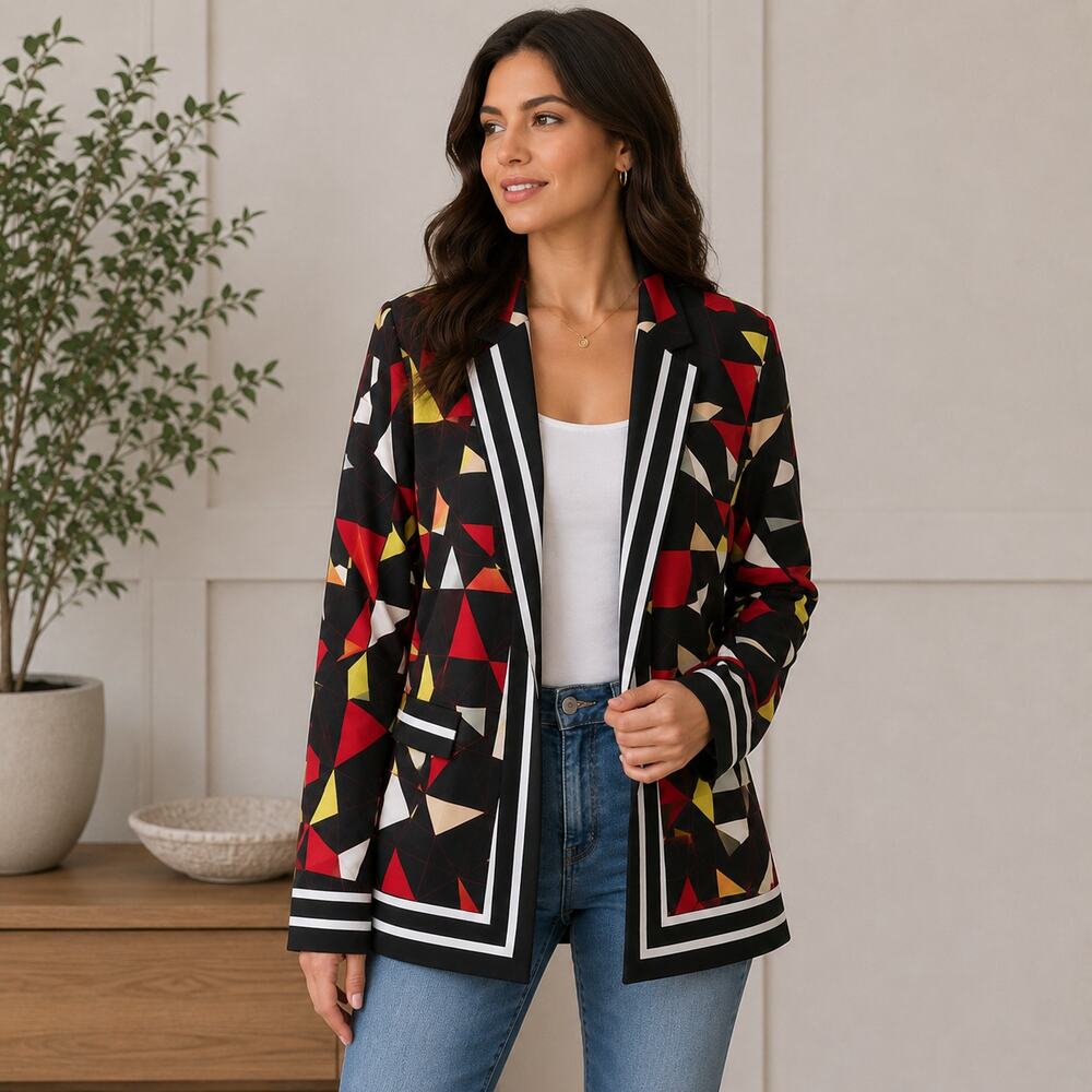 Vintage Victor Costa Large Geometric Blazer Art To Wear Open Front 80s Jacket
